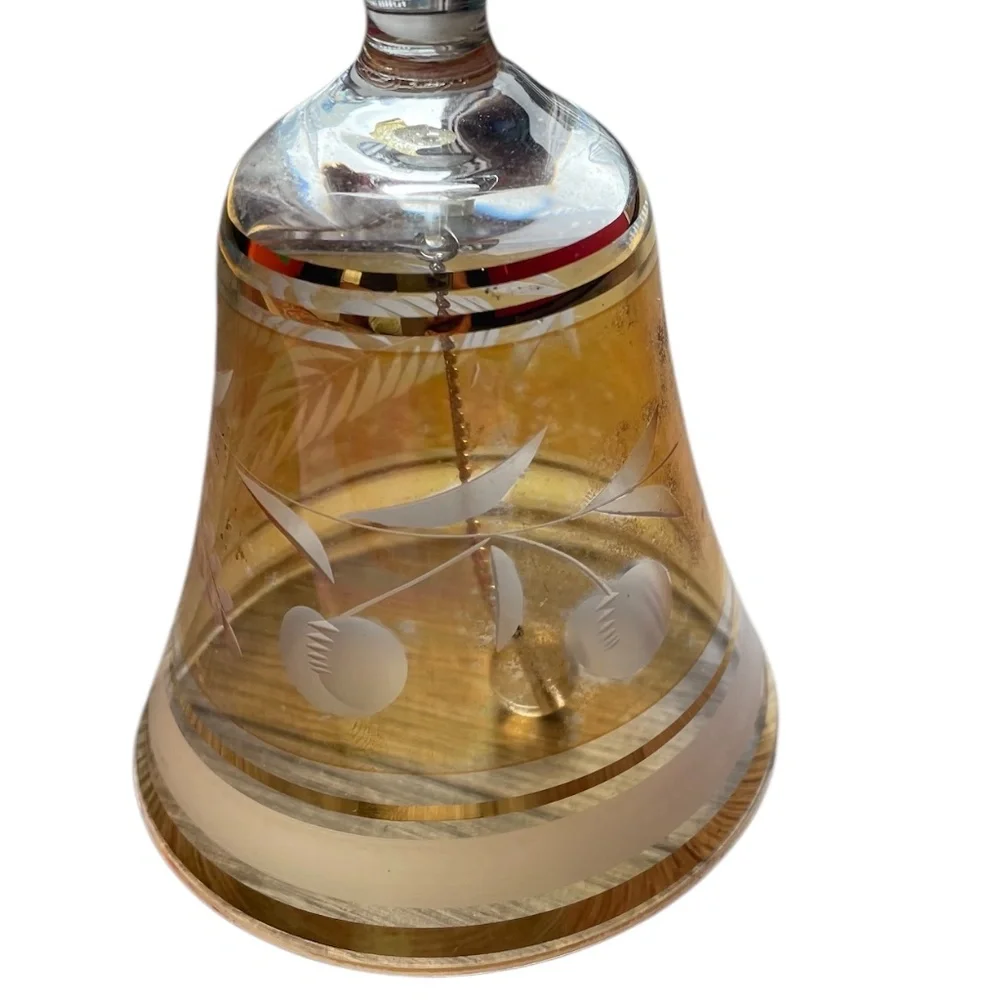 Vintage Hungarian LEAD CRYSTAL Glass Gold Etched Flower‎ Dinner Bell.